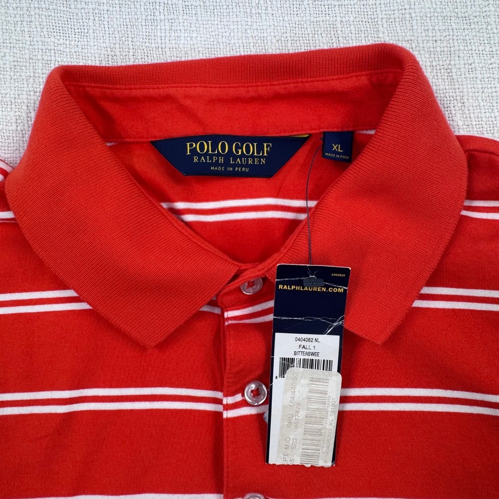 NWT Deadstock Y2K Polo Golf Ralph Lauren Men XL Orange White Striped Pima Cotton